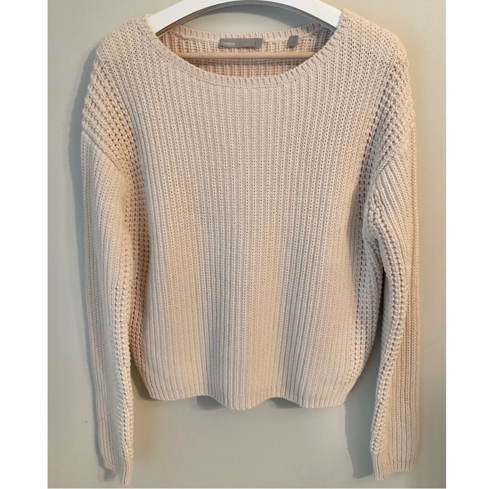 VINCE • L • Waffle Stitch Italian Cotton Sweater